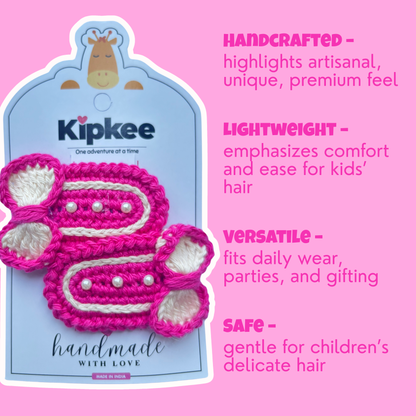 Crochet Hair Pins [Bow, Pink & White, Handmade with love, Set of 2]