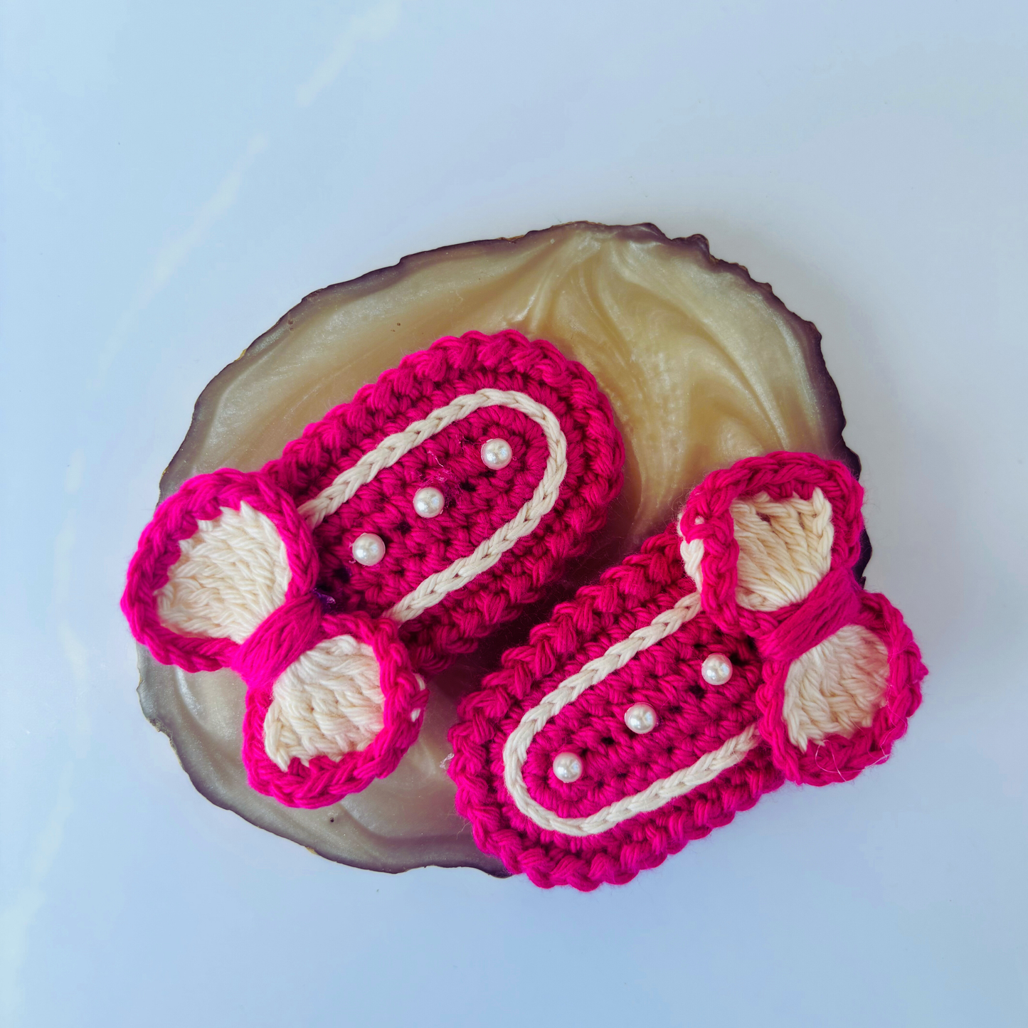 Crochet Hair Pins [Bow, Pink & White, Handmade with love, Set of 2]