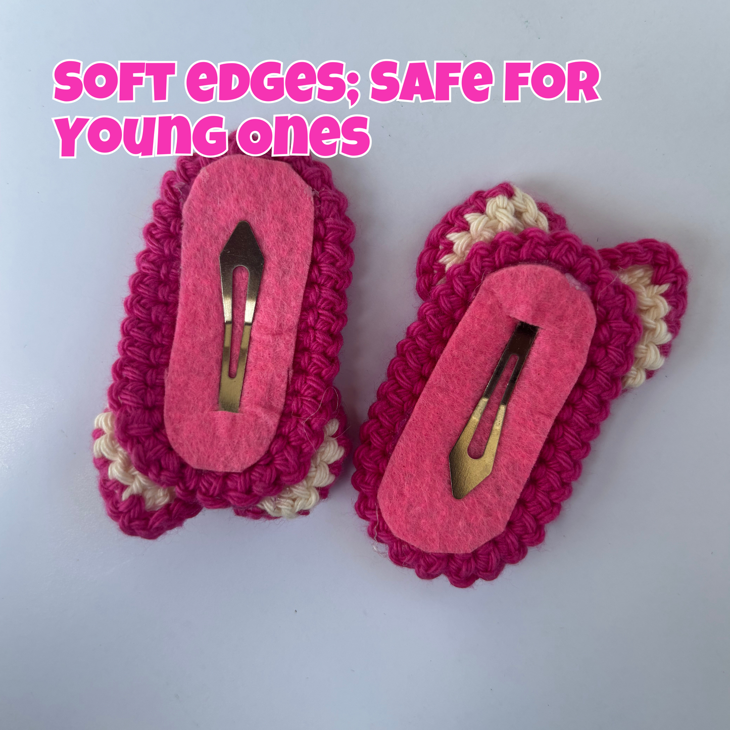 Crochet Hair Pins [Bow, Pink & White, Handmade with love, Set of 2]