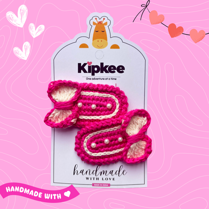 Crochet Hair Pins [Bow, Pink & White, Handmade with love, Set of 2]