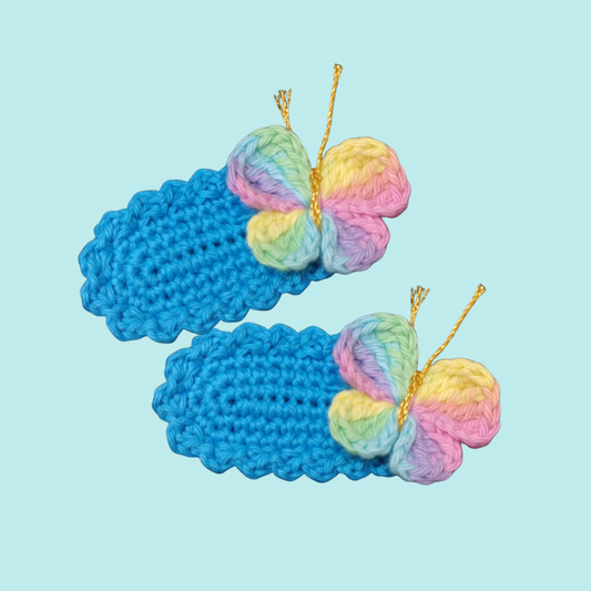 Crochet Hair Pins [Butterfly, Multicoloured blue colour, Handmade with love, Set of 2]