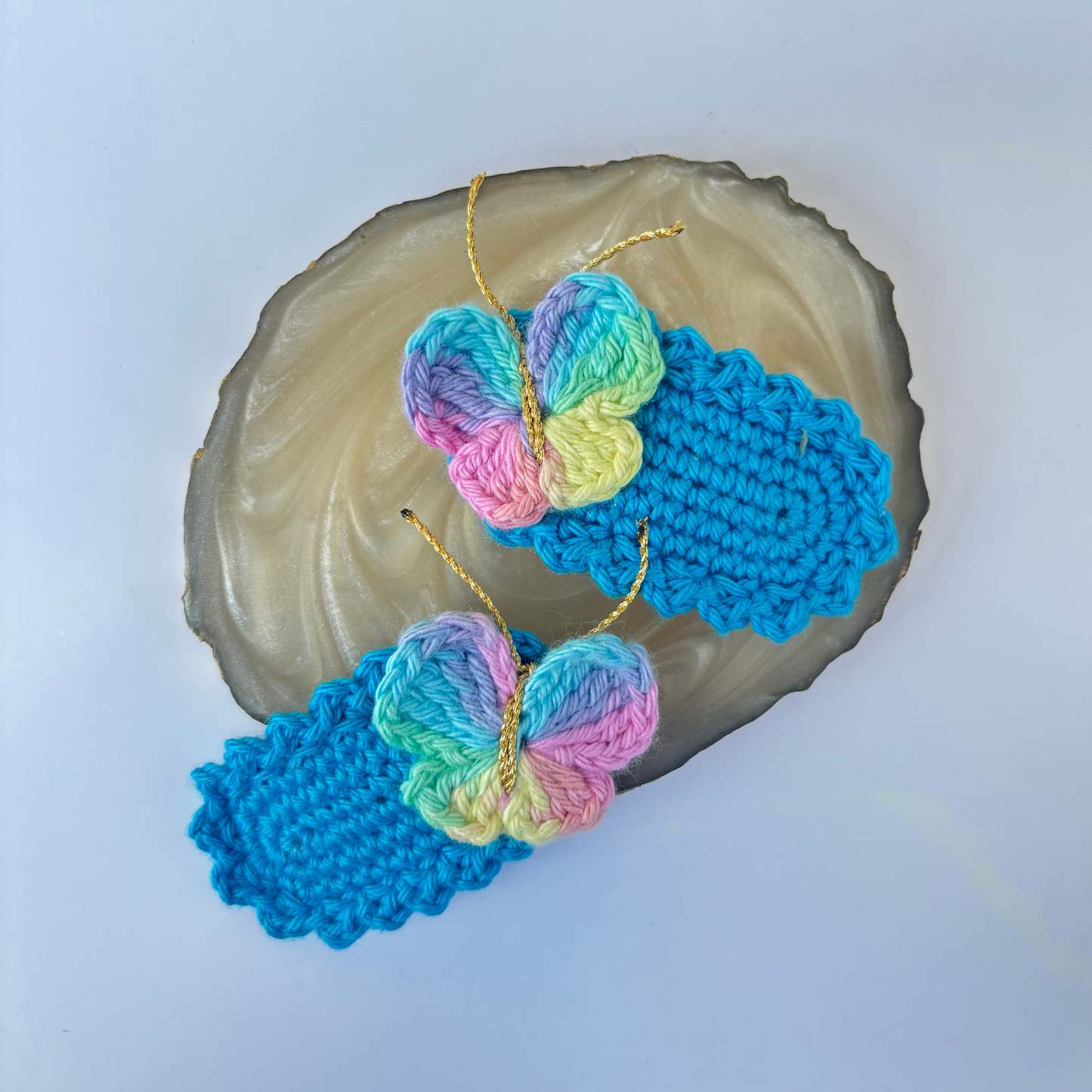 Crochet Hair Pins [Butterfly, Multicoloured blue colour, Handmade with love, Set of 2]