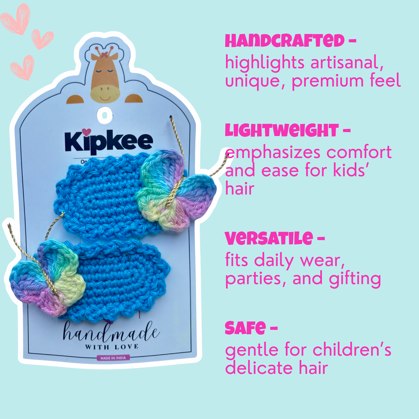 Crochet Hair Pins [Butterfly, Multicoloured blue colour, Handmade with love, Set of 2]