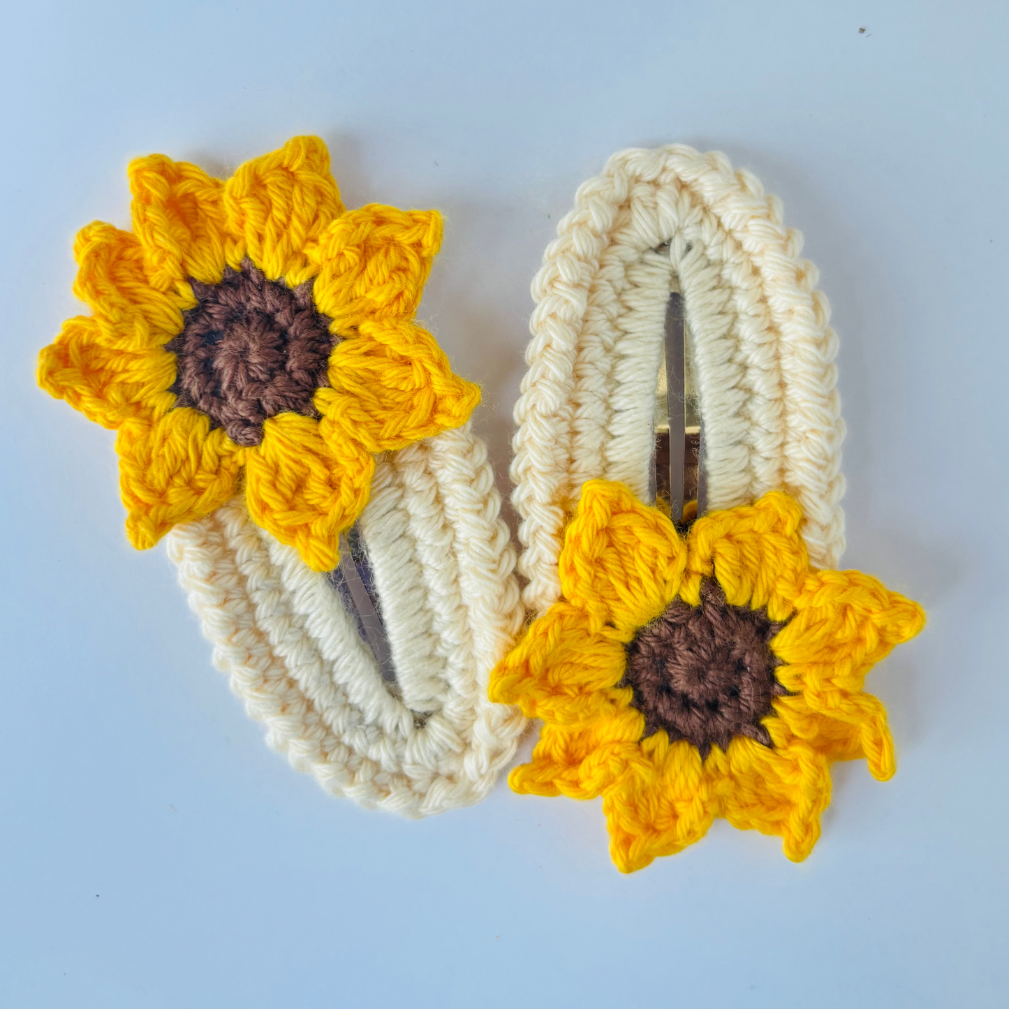 Crochet Hair Pins [Sunflower, Yellow & Brown, Handmade with love, Set of 2]