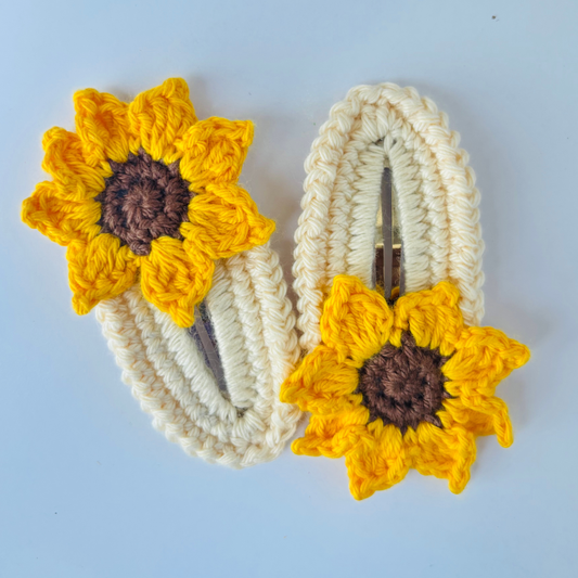 Crochet Hair Pins [Sunflower, Yellow & Brown, Handmade with love, Set of 2]