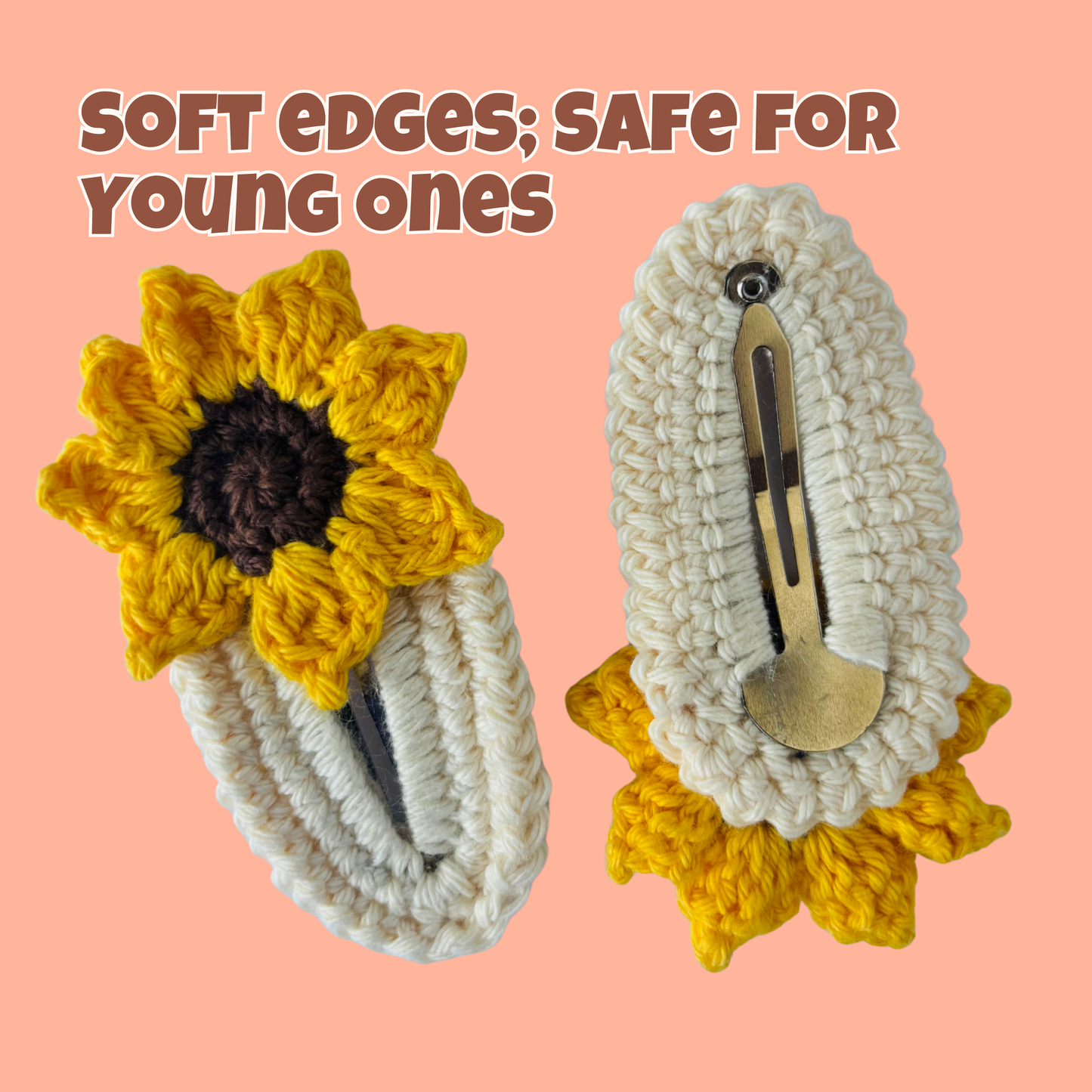 Crochet Hair Pins [Sunflower, Yellow & Brown, Handmade with love, Set of 2]