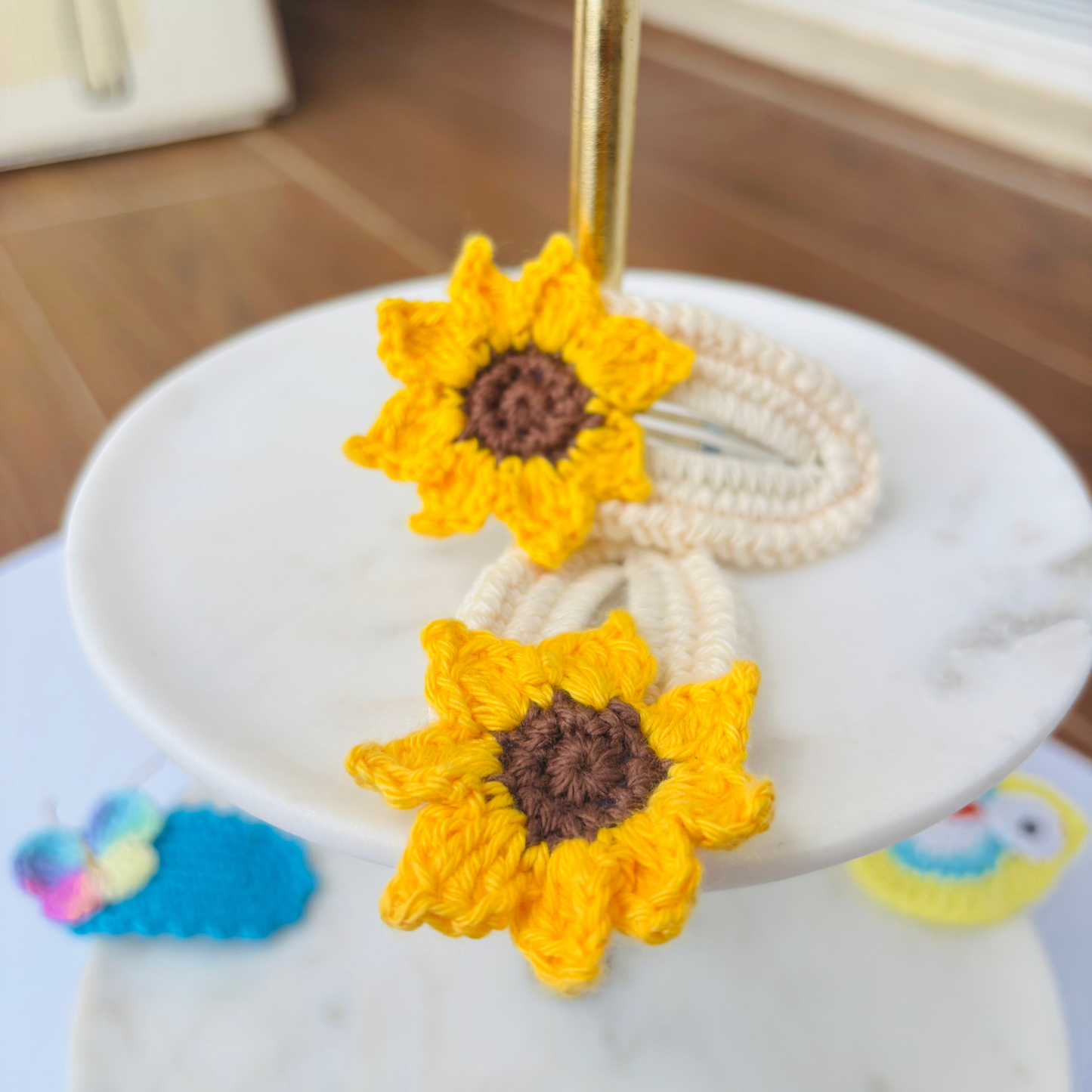 Crochet Hair Pins [Sunflower, Yellow & Brown, Handmade with love, Set of 2]