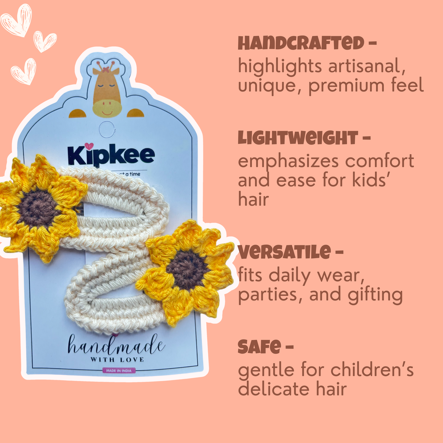 Crochet Hair Pins [Sunflower, Yellow & Brown, Handmade with love, Set of 2]