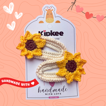 Crochet Hair Pins [Sunflower, Yellow & Brown, Handmade with love, Set of 2]