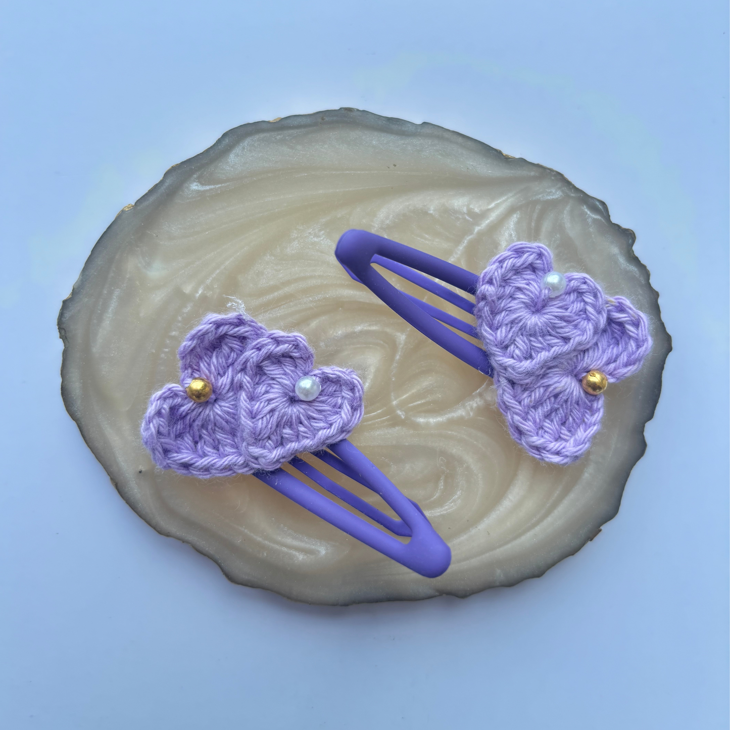 Crochet Hair Pins [Petal, Lavendar colour, Handmade with love, Set of 2]