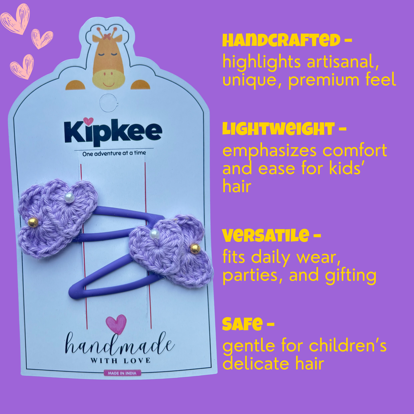 Crochet Hair Pins [Petal, Lavendar colour, Handmade with love, Set of 2]