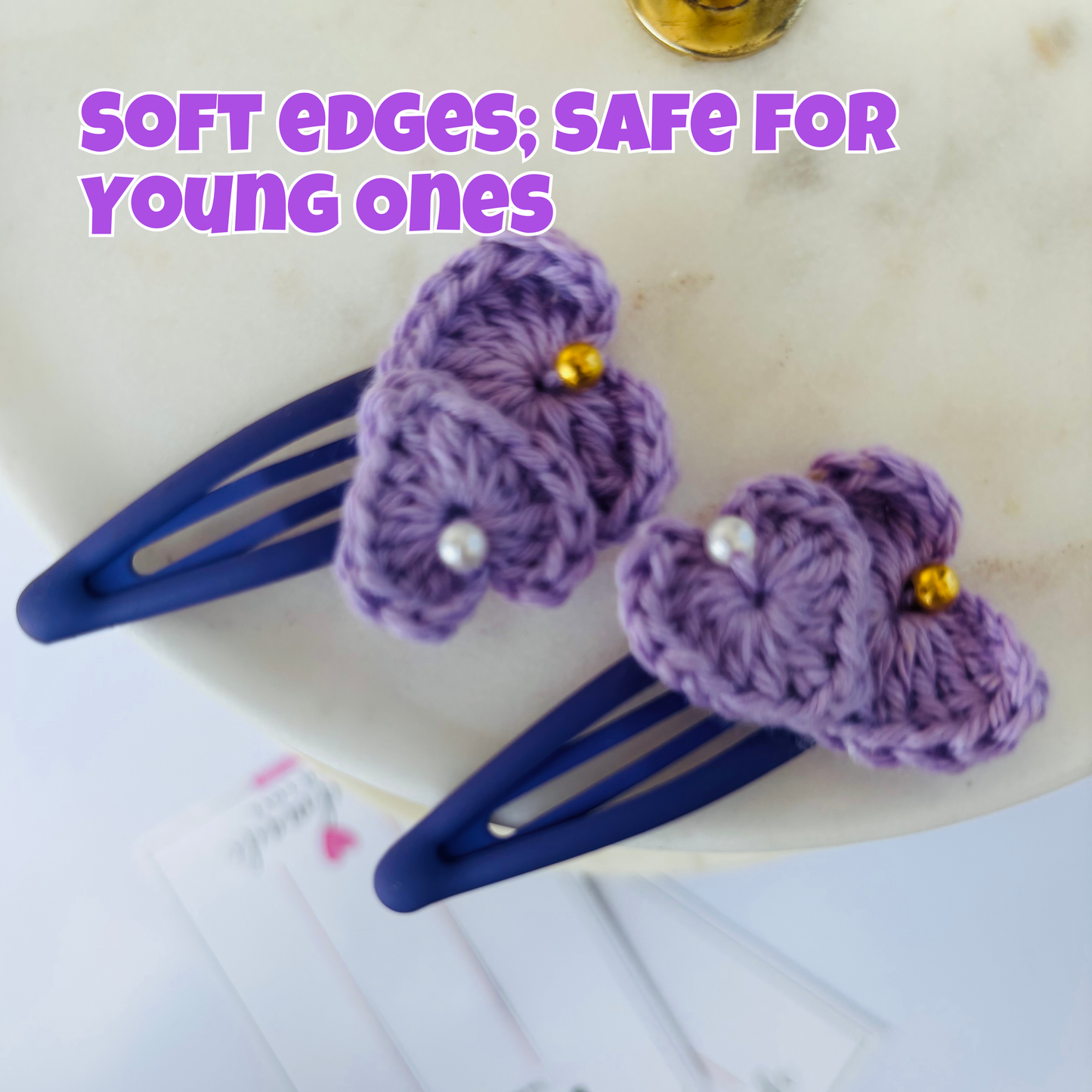 Crochet Hair Pins [Petal, Lavendar colour, Handmade with love, Set of 2]