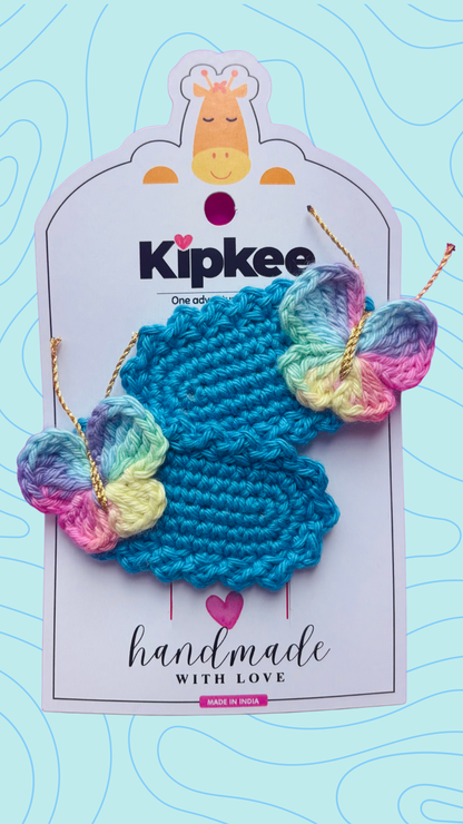Crochet Hair Pins [Butterfly, Multicoloured blue colour, Handmade with love, Set of 2]